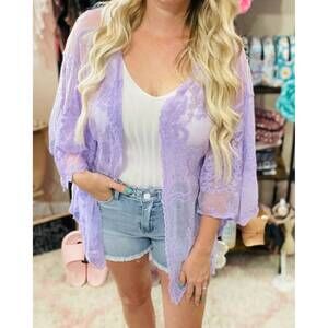 NEW WHITE LABEL lace kimono coverup in lavender